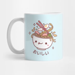 Cute Oishii Japanese Ramen Noodles Spilling Toppings Mug